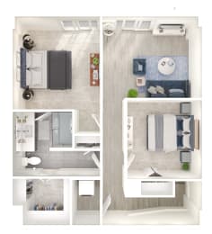 Floor Plan  a floor plan of a bedroom with a bathroom and a living room