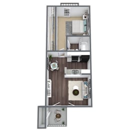1-bed, 1-bath floor plan, 456 sqft.
