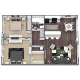 2-Bed, 1-Bath Floor Plan at Saddle Ridge Apartments