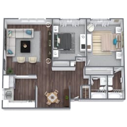 Floor Plan  2-Bedroom Floor Plan 3D Image