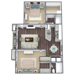 2 Bedroom 3D Floor Plan Image