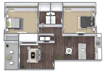 B3 2x2 Floor Plan, 1,030 SQFT.