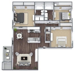 C1 3x2 Floor Plan, 1,190 SQFT.