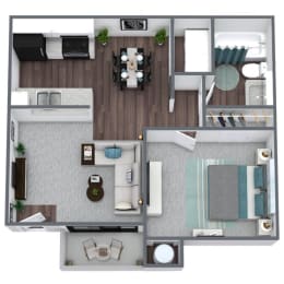 A1 1-Bed 1-Bath Floor Plan, 600SQFT