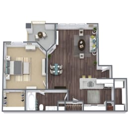 A1 Floor Plan, 1-Bed 1-Bath