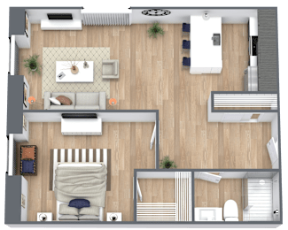 a 3d drawing of a floor plan with a bedroom and living room