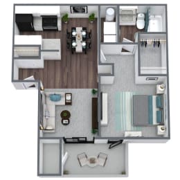 A2 1-Bed 1-Bath Floor Plan, 700SQFT