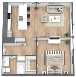 a floor plan of a house with a bedroom and a living room