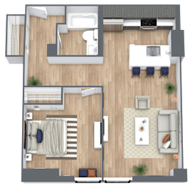 a floor plan of a house with a bedroom and a living room
