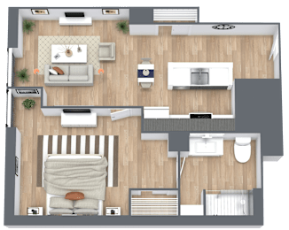 a floor plan of a house with a bedroom and a living room