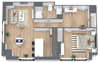 a floor plan of a house with a bedroom and a living room