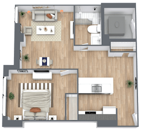 a floor plan of a house with a bedroom and a living room