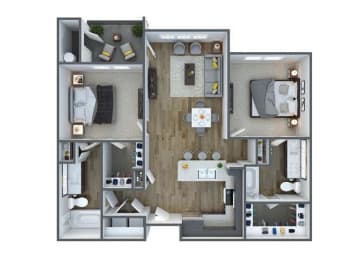 B1 2X2 Floor Plan, 1,042 SQFT