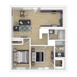 B1 2X2 Floor Plan, 980 SQFT