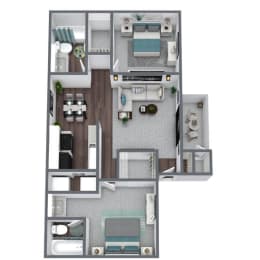 B1 2-Bed 2-Bath Floor Plan, 850SQFT