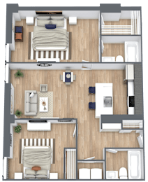 a 3d drawing of a floor plan of a house