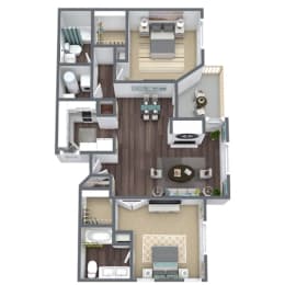 B2 Floor Plan, 2-Bed 2 Bath