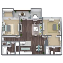 2-Bed, 2-Bath Floor Plan. 981 SQFT