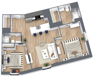a floor plan of a house with a bedroom and a living room