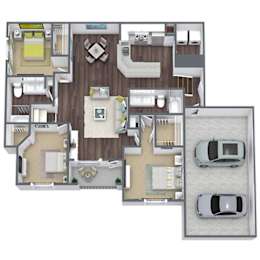 A detailed 3D floor plan of a house showing all rooms and their layouts.