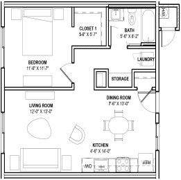 1-Bedroom floor plan