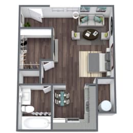 Studio 2 Large, 3D Floor Plan