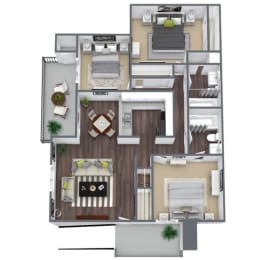 3X2 Floor Plan, 1,043 SQFT