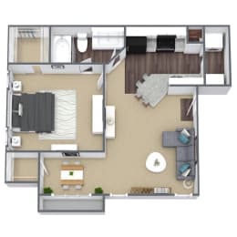 Holly Floor Plan, 1 bed, 1 bath.