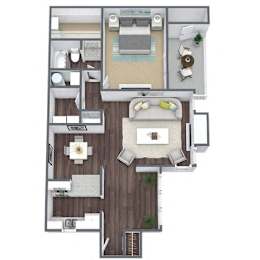 A floor plan of a house with a living room, kitchen, dining room, and two bedrooms.