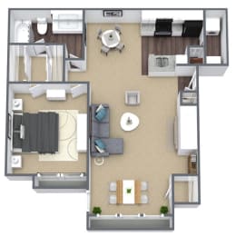 Poplar Floor Plan, 1 bed, 1 bath.