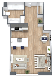 a floor plan of a house with a bedroom and a living room