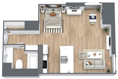 a floor plan of a house with a bedroom and a living room