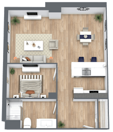 a floor plan of a house with a bedroom and a living room