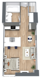 a floor plan of a house with a bedroom and a living room