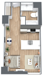 a floor plan of a house with a bedroom and a living room