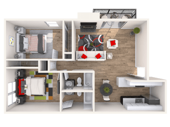 Steam Boat 2x2 3D Floor Plan
