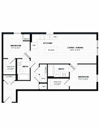 D6 Floor Plan, 999 SQFT.