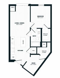 B3, 705 SQFT. Floor Plan