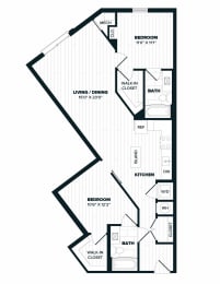 C6 Floor Plan, 1,099 SQFT.