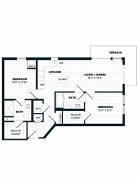 D2 Floor Plan, 953 SQFT.