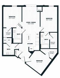 E3 Floor Plan, 1,127 SQFT.