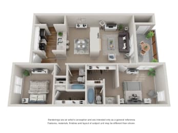 2 bedroom 2 bathroom 3D Floor plan
