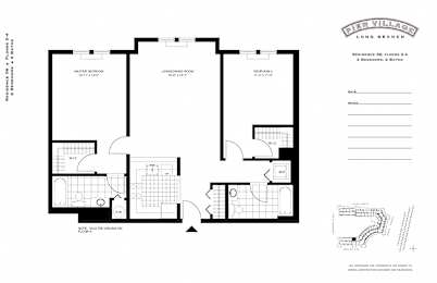 Two bedroom residence floor plan layout at Pier Village Apartments, Long Branch, NJ
