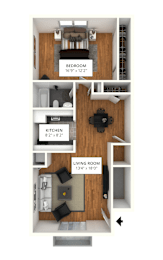 BE FL 1 1Bed 1Bath Floor Plan at Atlantic Pointe Apartments, New Jersey