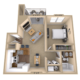 1BR 1BA (685 SF) at Reflection Pointe, Flowood, MS, 39232