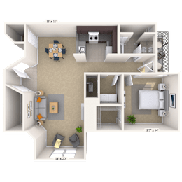 1 bed 1 bath A at Crosswinds Apartments, Mississippi, 39208