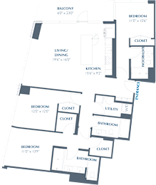 C2 Floor Plan at Eastline Residences Apartments, Dallas, 75206