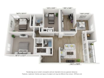 C2 Floor Plan at Copper and Quarry Village, Pikesville, MD