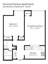 1BR 1BA_665sf at The Apartments at Elmwood Terrace, Frederick, MD, 21702