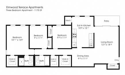 3BR 2BA_1170sf at The Apartments at Elmwood Terrace, Maryland, 21702